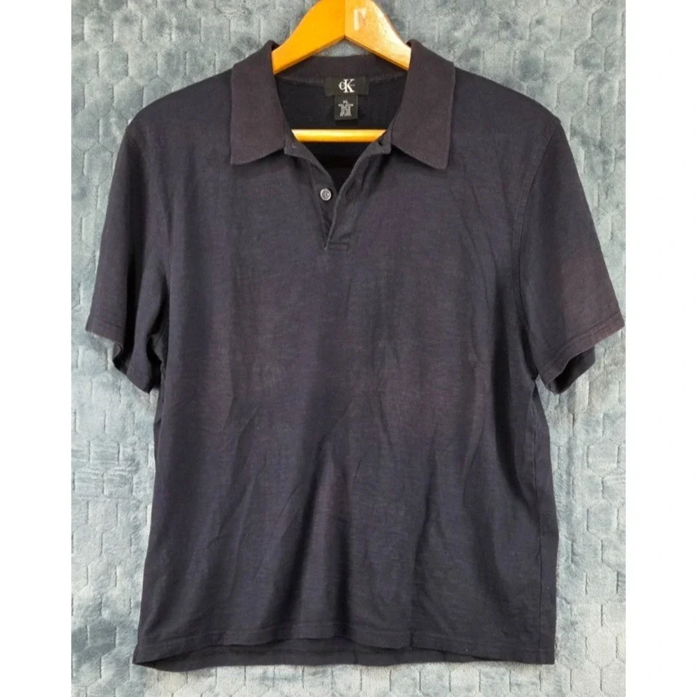 Calvin Klein Shirt Men's XL Black Polo Short Sleeve Collared Casual Adult